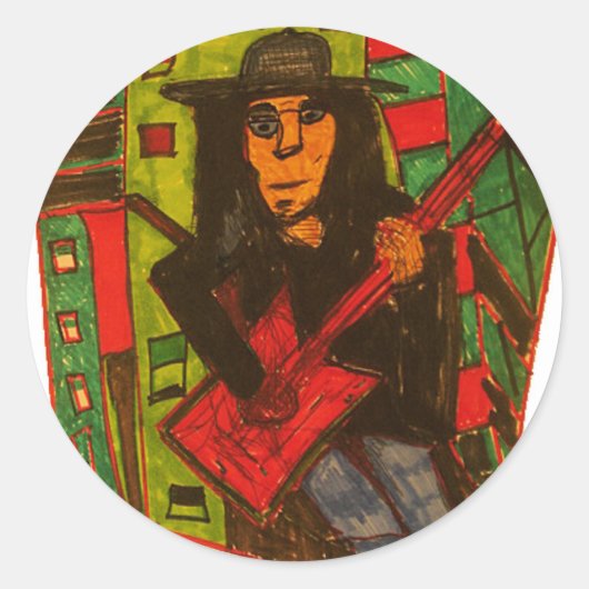 rote Gitarre Runder Aufkleber (Vorderseite)