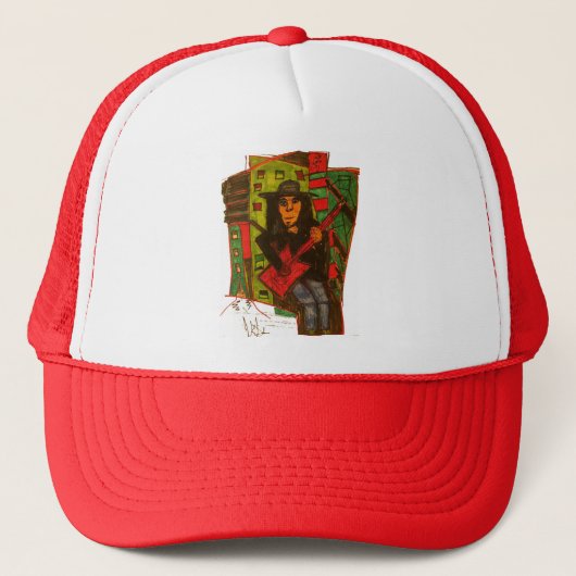 rote Gitarre Truckerkappe (Vorderseite)