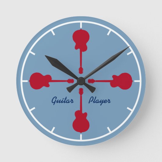 rote Gitarren. Gitarrist Runde Wanduhr (Vorderseite)