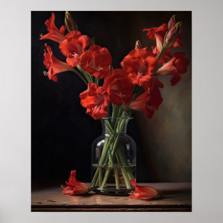 Rote Gladiolen Blume Art Print Poster