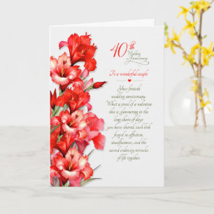 Rote Gladiolen zum 40. Hochzeitstag eines Paares Karte