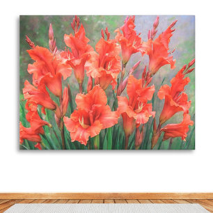 Rote Gladiolus Blumen Elegante Blumengarten Blüten Leinwanddruck
