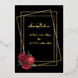 Rote Glam-Rose und Schwarz-Gold-Foil-Einladung Folieneinladung