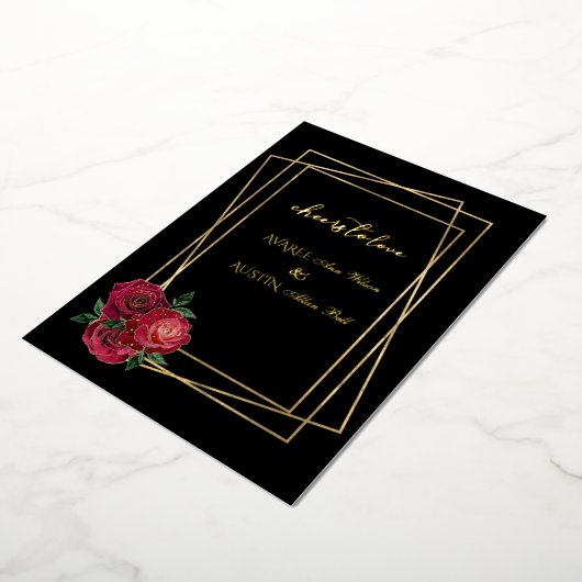 Rote Glam-Rose und Schwarz-Gold-Foil-Einladung Folieneinladung (Gedreht)