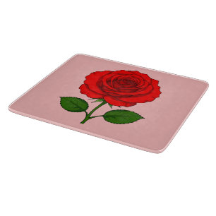 Rote Glas-Schneidbrett mit Rosen-Dekor Schneidebrett