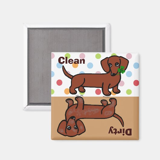 Rote glatte Dackel 2 schmutzig / sauber Magnet (Vorderseite/Rückseite)