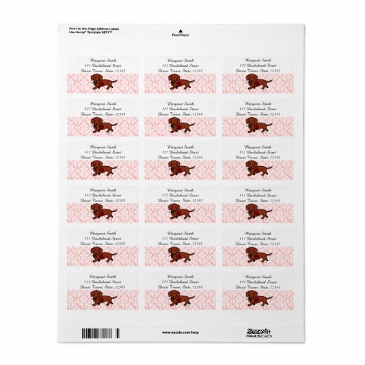 Rote, glatte Dackel- und Rose-Adressetiketten Adressaufkleber (Vorne)