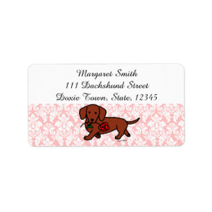 Rote Glatthaar-Dachshund und Rosen-Adressetiketten Adressaufkleber