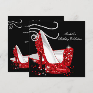 Rote Glitter High Heels Schwarze Geburtstagsfeier Einladung