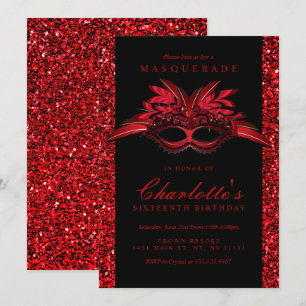 Rote Glitter-Maskenparty-Einladungen Einladung