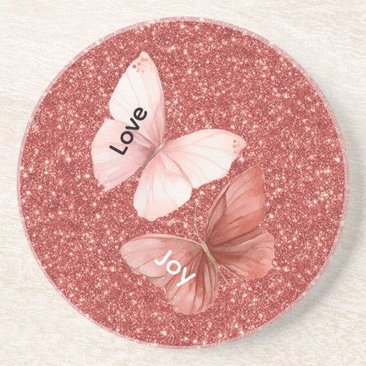 Rote Glitter Rosa Liebe Freude Schmetterlinge Getränkeuntersetzer (Vorne)
