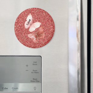 Rote Glitter Rosa Liebe Freude Schmetterlinge Magnet