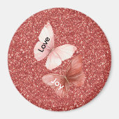 Rote Glitter Rosa Liebe Freude Schmetterlinge Magnet (Vorne)