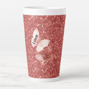 Rote Glitter Rosa Liebe Freude Schmetterlinge Milchtasse