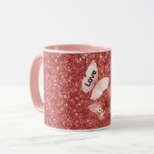 Rote Glitter Rosa Liebe Freude Schmetterlinge Tasse (Vorderseite Links)