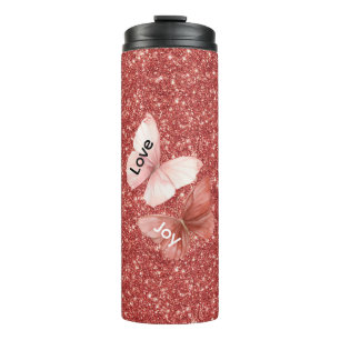 Rote Glitter Rosa Liebe Freude Schmetterlinge Thermosbecher