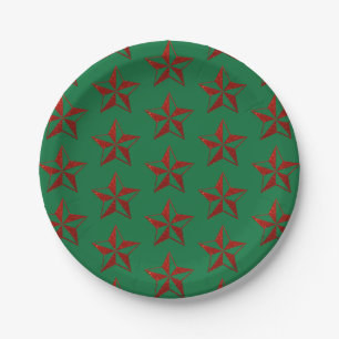 Rote Glitter-Weihnachtsstern Pappteller