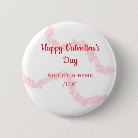 Rote Glitterlinien frohen Valentinstag Spirale Nam Button (Vorderseite)