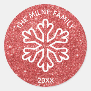 Rote Glitzer-Jahr-Schneeflocke - Kreis-Aufkleber Runder Aufkleber