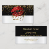 Rote Glitzer Lippen auf Weiß und Schwarz Visitenkarte (Vorne/Hinten)