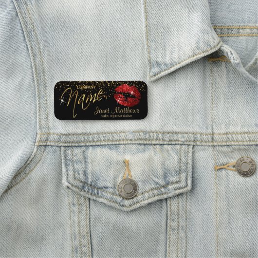 Rote Glitzer Lippen Namensschild (Beispiel)