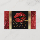 Rote Glitzer Lips und elegantes Gold Script Visitenkarte (Vorderseite)