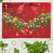 Rote Glitzer mit Bow und Weihnachtsschmuck Geschirrtuch (Gefaltet)