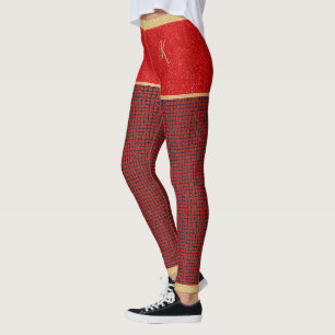 Rote Glitzer-Shorts, rotes Schwarzes Muster, Monog Leggings