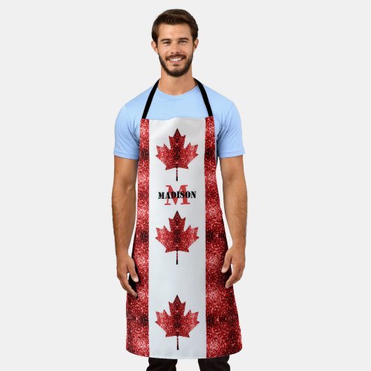 rote Glitzern der Flagge Kanadas Monogram Schürze (Getragen)
