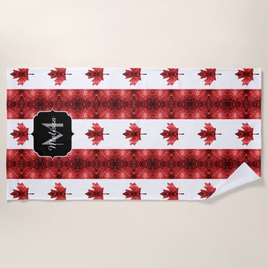 rote Glitzern der Flagge Kanadas Monogram Strandtuch (Vorderseite)