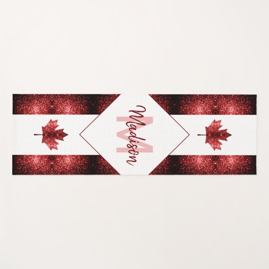 rote Glitzern der Flagge Kanadas Monogram Yogamatte (Vorderseite (Horizontal))