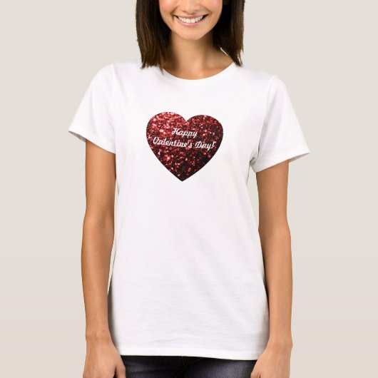 Rote Glitzern - Herzlichen Glückwunsch Valentinsta T-Shirt (Vorderseite)