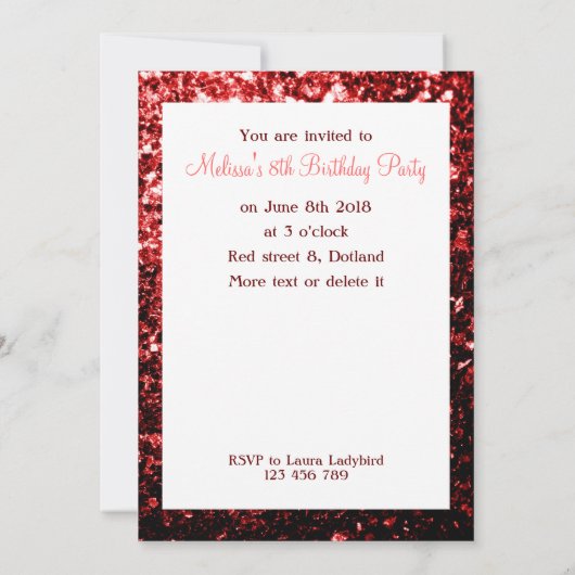 Rote Glitzern Ladybug Einladung zum Geburtstag (Rückseite)