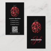 Rote Glitzern Ladybug QR-Code Monogramm schwarz Be Visitenkarte (Vorne/Hinten)