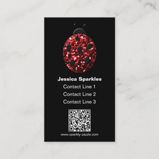 Rote Glitzern Ladybug QR-Code Monogramm schwarz Be Visitenkarte (Vorderseite)