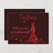 Rote Glitzern sind Sie sind meine Brautjungfer Einladung (Vorne/Hinten)