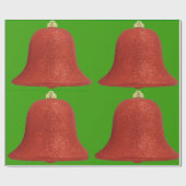 Rote Glocken auf grünes Umschlagpapier Geschenkpapier (Flach)