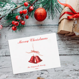 Rote Glocken mit Frohe Weihnachts-Text-Flachkarte