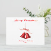 Rote Glocken mit Frohe Weihnachts-Text-Flachkarte (Stehend Vorderseite)
