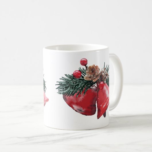 Rote Glocken & Pinecone Weihnachten Klassische Tas Kaffeetasse (VorderseiteRechts)