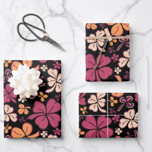 Rote Glückskleeblätter St. Patrick`s Tag Geschenkpapier Set