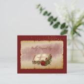 Rote, glühende Rose auf den Seiten der Gold-Farbbi RSVP Karte (Stehend Vorderseite)