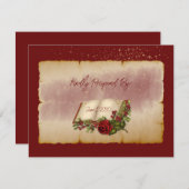 Rote, glühende Rose auf den Seiten der Gold-Farbbi RSVP Karte (Vorne/Hinten)