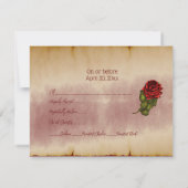 Rote, glühende Rose auf den Seiten der Gold-Farbbi RSVP Karte (Rückseite)