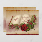 Rote, glühende Rose auf den Seiten der Gold-Farbbi RSVP Karte (Vorne/Hinten)