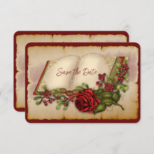 Rote, glühende Rose auf den Seiten der Gold-Farbbi Save The Date