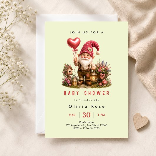 Rote Gnom-Baby-Party Einladung