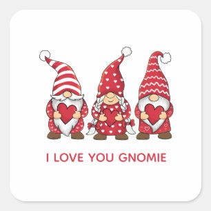 Rote Gnome mit Herzen Personalisierter Valentinsta Quadratischer Aufkleber