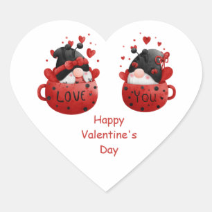 Rote Gnome Süße Whimsical Liebenswerte Valentinsta Herz-Aufkleber