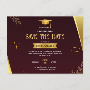 Rote Gold-Abschluss-Save-the-Date-Postkarte Ankündigungspostkarte